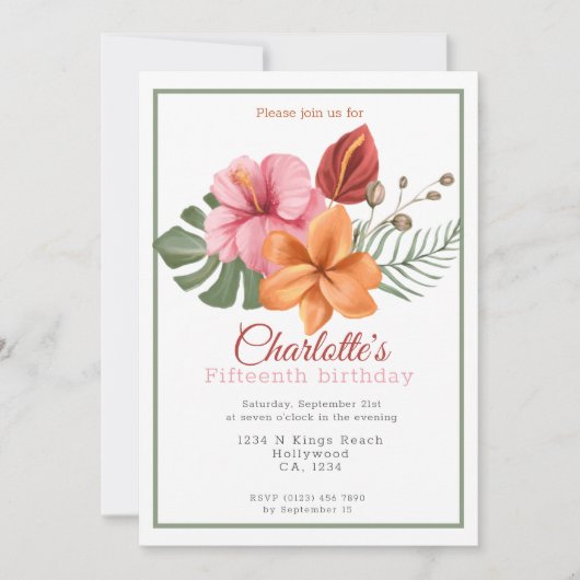 Tropische botanische gepersonaliseerde partij kaart (Voorkant)