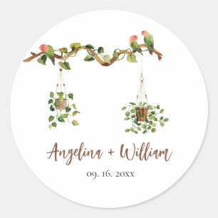 Tropische Botanische Groene Huwelijksstickers Ronde Sticker