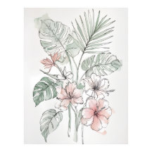 Tropische botanische lijnkunst wandprint