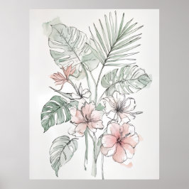 Tropische botanische lijnkunst wandprint poster