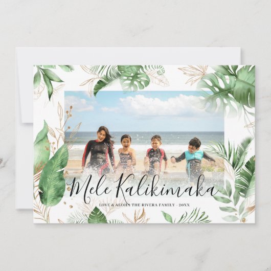 Tropische Botanische Mele Kalikimaka kerstfoto Feestdagenkaart (Voorkant)