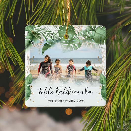Tropische Botanische Mele Kalikimaka kerstfoto Keramisch Ornament