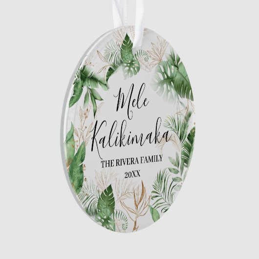 Tropische Botanische Mele Kalikimaka kerstfoto Ornament (voorkant)