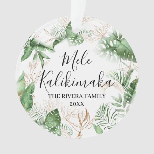 Tropische Botanische Mele Kalikimaka kerstfoto Ornament (voorkant)