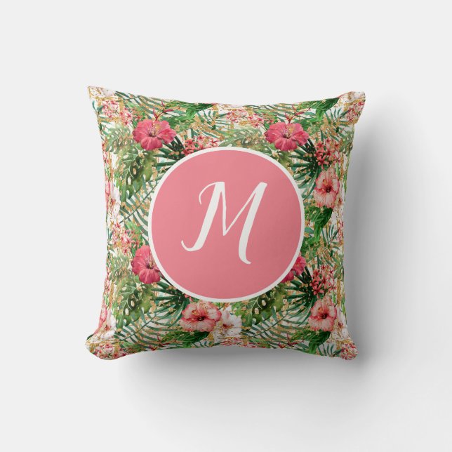 Tropische botanische monogramworp kussen (Voorkant)