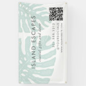 Tropische Botanische Monstera Leaf QR Code Busines Spandoek (Verticaal)