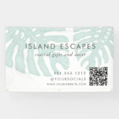Tropische Botanische Monstera Leaf QR Code Busines Spandoek (Horizontaal)