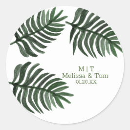 Tropische Botanische Palm Tropische Bruiloft Dank Ronde Sticker
