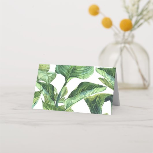 Tropische botanische palmbladeren trouwkaart plaatskaartje (Achterkant)