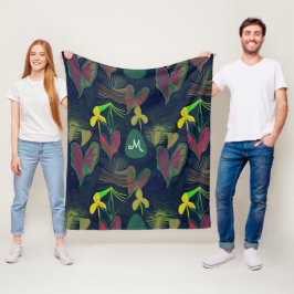 Tropische Botanische Planten Bloemen Monogram Cust Fleece Deken