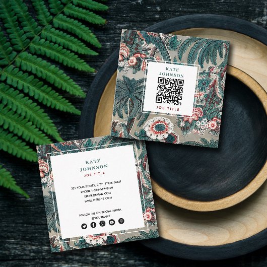 Tropische botanische QR-code Sociale media-pictogr Vierkante Visitekaartje