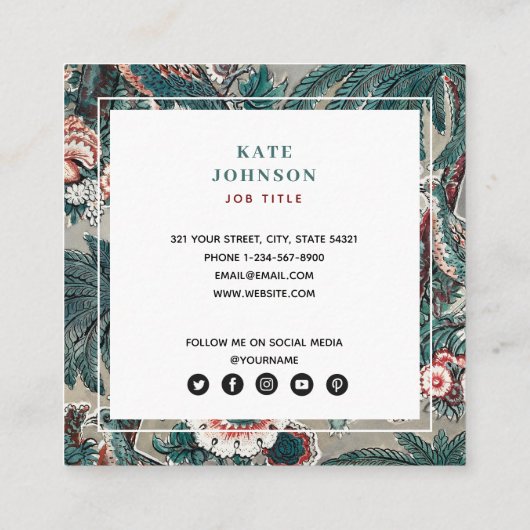 Tropische botanische QR-code Sociale media-pictogr Vierkante Visitekaartje (Achterkant)