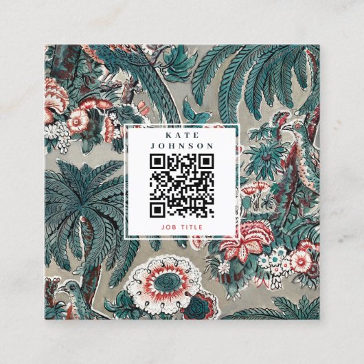 Tropische botanische QR-code Sociale media Vierkante Visitekaartje (Voorkant)