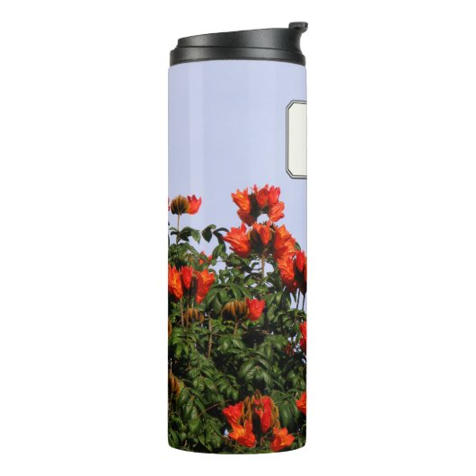 Tropische botanische rode bloemen Foto van elke na Thermosbeker (Gedraaid links)