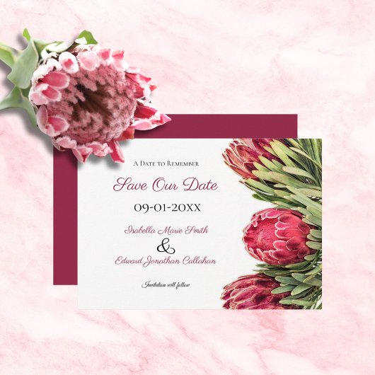 Tropische Botanische Roze Protea Bloemen Bruiloft Save The Date