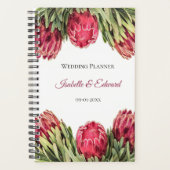 Tropische Botanische Roze Protea Bloemige Bruiloft Planner (Voorkant)