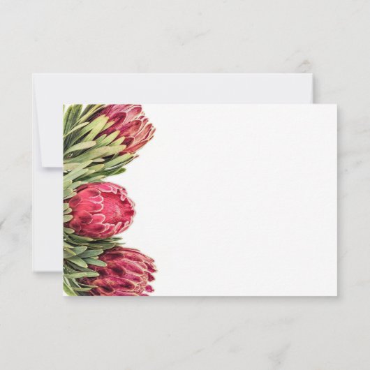 Tropische botanische roze proteas Bouquet Wedding RSVP Kaartje (Achterkant)