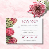 Tropische botanische roze proteas Bouquet Wedding  RSVP Kaartje