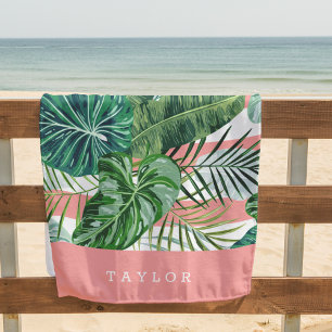 Tropische botanische streep gepersonaliseerd strandlaken