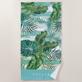 Tropische botanische streep gepersonaliseerd strandlaken (Voorkant)
