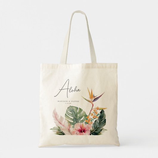 Tropische Botanische Waterverf Bestemming Bruiloft Tote Bag (Achterkant)