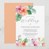 Tropische botanische Waterverf Floral Wedding Kaart (Voorkant / Achterkant)