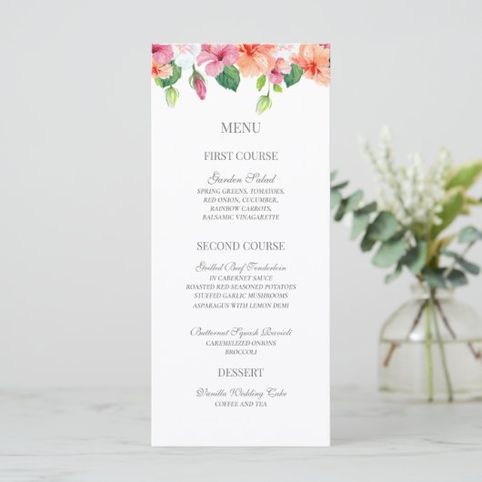 Tropische botanische Waterverf Floral Wedding Menu (Staand voorkant)