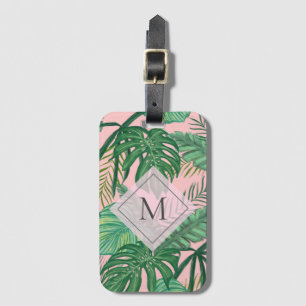 Tropische botanische Waterverf roze kunstmonogram Bagagelabel