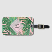 Tropische botanische Waterverf roze kunstmonogram Bagagelabel (Voorkant (horizontaal))