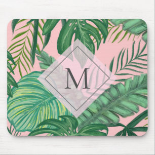 Tropische botanische Waterverf roze kunstmonogram Muismat