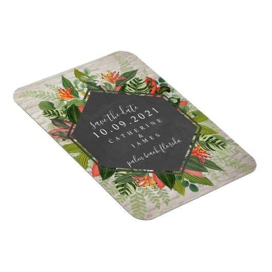 Tropische Botanische Witte Bakstenen Bruiloft Magneet (Rechterzijde)