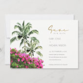 Tropische Bougainville Palmboom Roze Groen Save The Date (Voorkant)