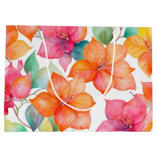 Tropische bougainvillea patroon groot cadeauzakje (Achterkant)