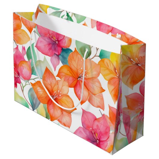 Tropische bougainvillea patroon groot cadeauzakje (Achterkant Gekanteld)