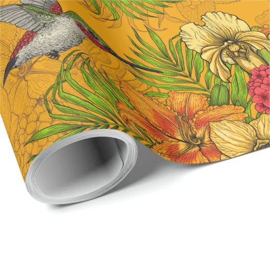 Tropische bouquet en kolibrie 2 cadeaupapier (Rol Hoek)