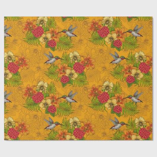 Tropische bouquet en kolibrie 2 cadeaupapier (Vlak)
