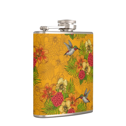 Tropische bouquet en kolibrie 2 heupfles (Rechts)