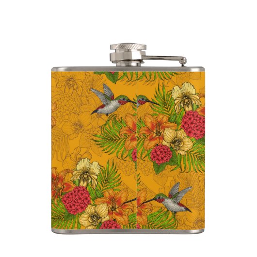 Tropische bouquet en kolibrie 2 heupfles (Achterkant)