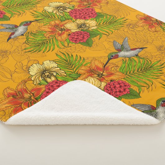 Tropische bouquet en kolibrie 2 sherpa deken (3/4)