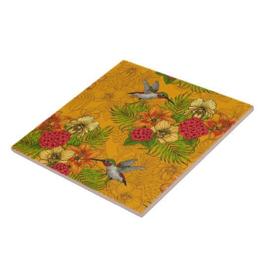 Tropische bouquet en kolibrie 2 tegeltje (Zijkant)