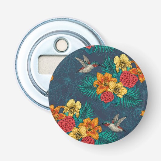 Tropische bouquet en kolibrie button flesopener (Voorkant)