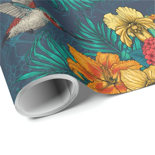 Tropische bouquet en kolibrie cadeaupapier (Rol Hoek)