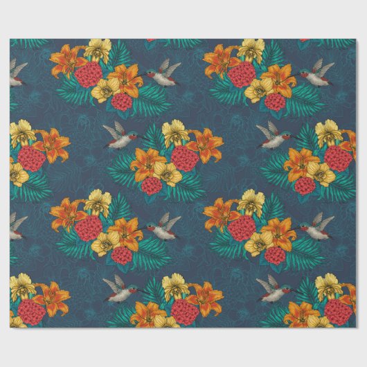 Tropische bouquet en kolibrie cadeaupapier (Vlak)