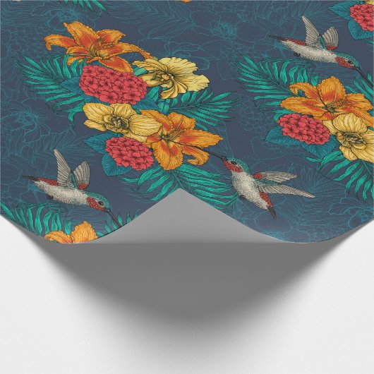 Tropische bouquet en kolibrie cadeaupapier (Hoek)