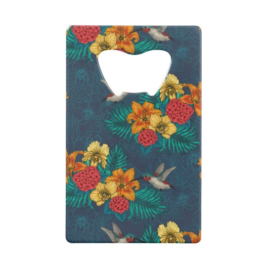 Tropische bouquet en kolibrie creditkaart flessenopener (Voorkant)
