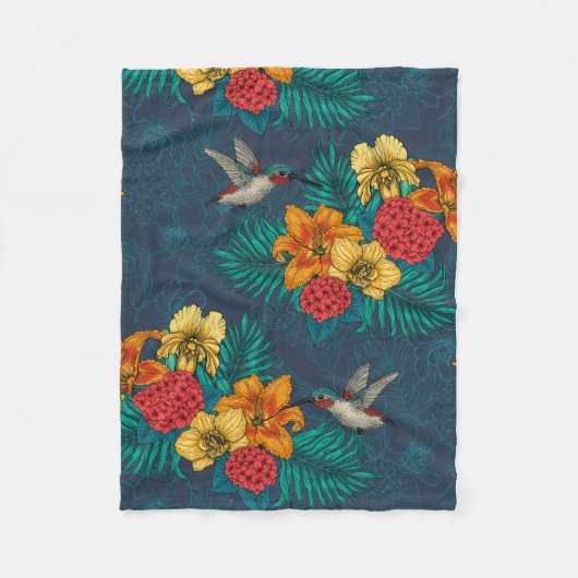 Tropische bouquet en kolibrie fleece deken (Voorkant)