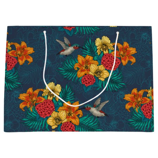 Tropische bouquet en kolibrie groot cadeauzakje (Voorkant)