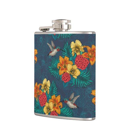 Tropische bouquet en kolibrie heupfles (Links)