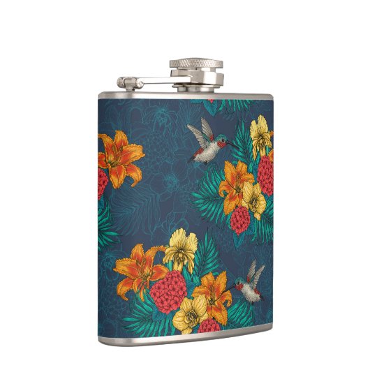 Tropische bouquet en kolibrie heupfles (Rechts)