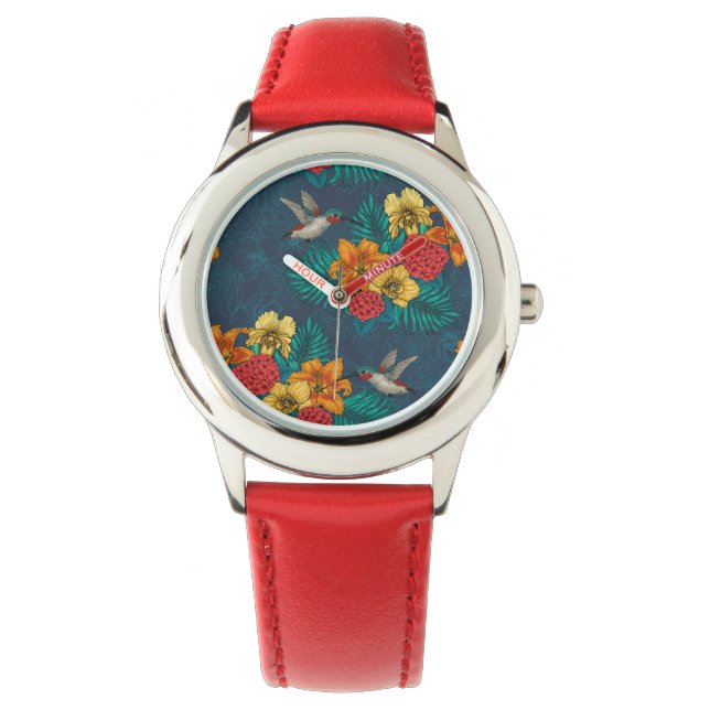Tropische bouquet en kolibrie horloge (Voorkant)